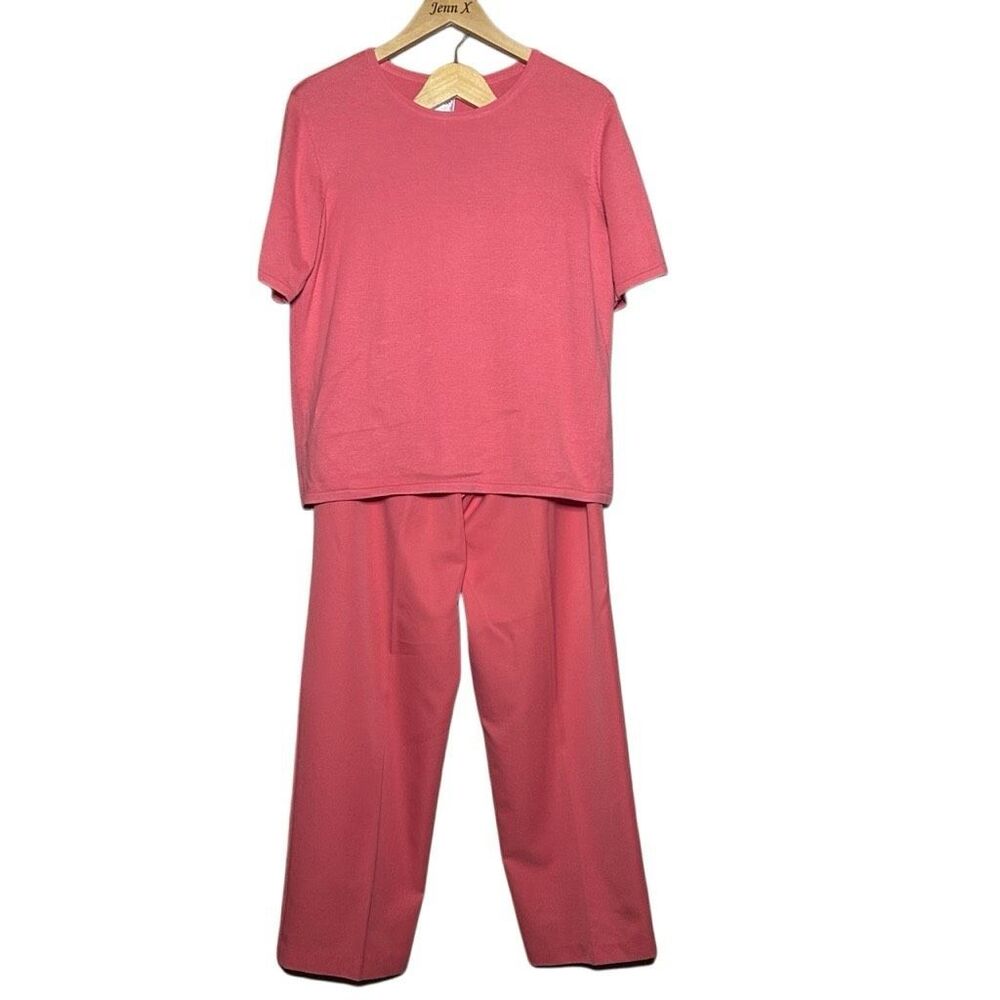 Liz Baker Pink Short Sleeve Top & Trouser Pants Size L Pleated 2 Piece Coords